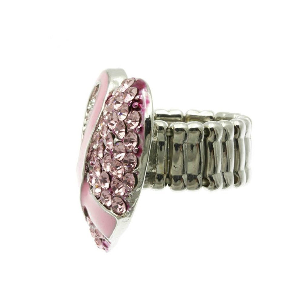 Pink Ribbon Crystal Rhinestone Heart Stretch Ring - Picture 2 of 2